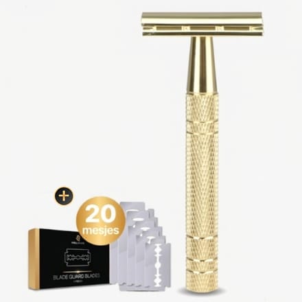 Wellshave Safety Razor Goud - RVS + 20 Scheermesjes - Vrouwen & Mannen - Scheermes - Veiligheidsscheermes - Double Edge - Single Blade