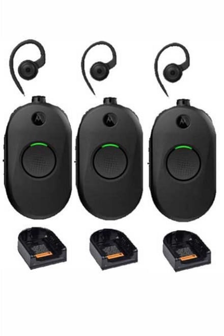 Set van 3 Motorola CLP446E Mini Portofoons met oortje en tafelladers