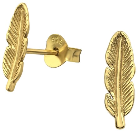 Joy|S - Zilveren veer oorbellen - 4 x 12 mm - gold plated