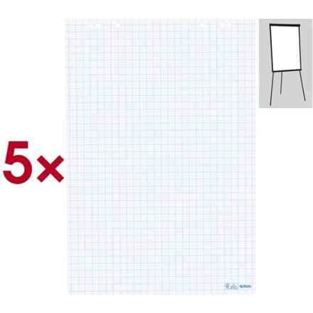 Herlitz flip-overblok, geruit, 6-voudig geperforeerd, B 650 x H 980 mm, papier, wit, 5 stuks van elk 20 vellen