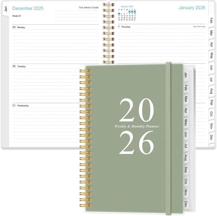 A5 Week- en Maandplanner 2026 met Flexibele Hoes, Tabbladen en Binnenzak