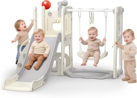 8-in-1 Binnenspeelgoed Klimrek met Glijbaan Schommel en Basketbalring