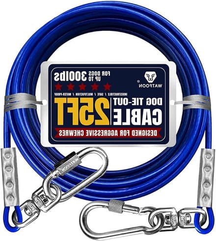 Uitbindkabel Hond - Tie-out Tether - Veilig Buiten - Extra Sterke Kabel - 25ft 300 lbs - Blauw