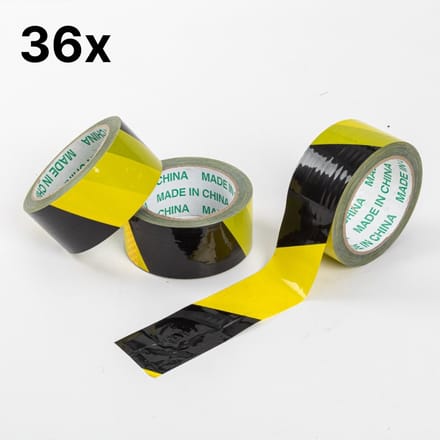 36x Waarschuwingstape 66m x 48mm geel/zwart Sterk!