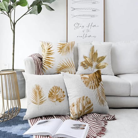 Zethome Kussenhoes Vierkantjes - Dubbelzijdig Bedrukt – Soft Touch – 43 x 43 Gold Leaf Pattern - 4 stuk