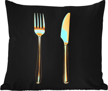 Buitenkussen - Bestek - Goud - Mes - Vork - 45x45 cm - Weerbestendig