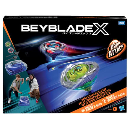 Beyblade X Drop Attack Battle-set met Beystadium - 2 rechtsdraaiende speeltollen en 2 launchers