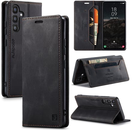 Luxe Flip Case met RFID Bescherming Kaarthouder en Magneetsluiting voor Samsung Galaxy S25 FE _ Zwart