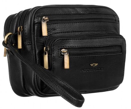 Peterson - Luxe Heren Handtas - Dubbel Compartiment - Echt Leer - Polstas - Zwart - Organizer - Ruimte voor Paspoort