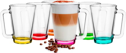 Glasmark Theeglazen - gekleurde basis - glas - 12x stuks - 300 ml - koffieglazen