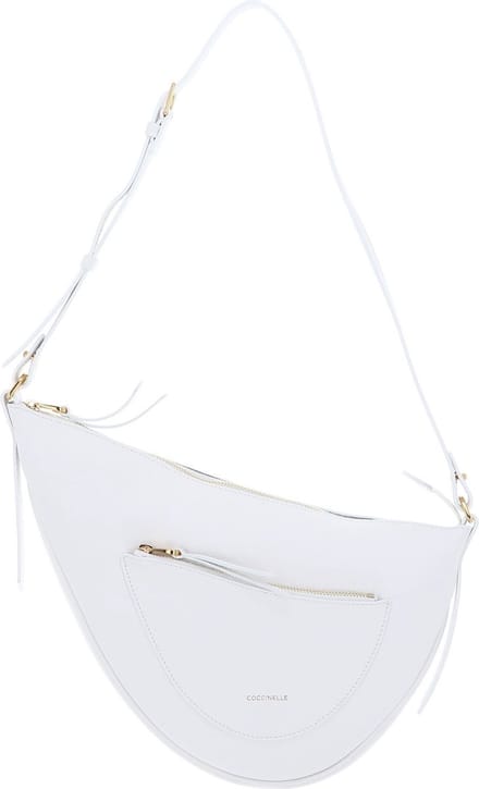 COCCINELLE Leren Schoudertas Shoulderbag Double Grainey Leather Bril. Wh / Cela. Gr Zwart