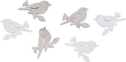Strooidecoratie hout lente vogeldecoratie naturel wit 4cm 72 st, 72 St
