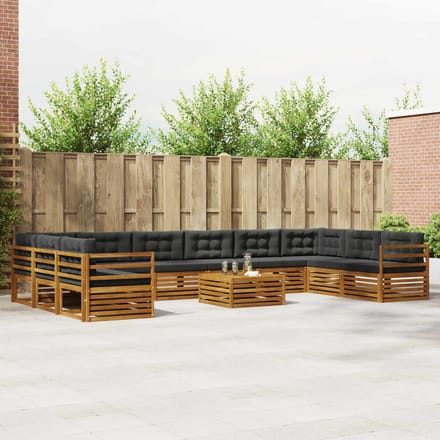 vidaXL - Sofa-Sets - 11 - st - Natuurlijk - en - Antraciet - Massief - Acacia - Hout