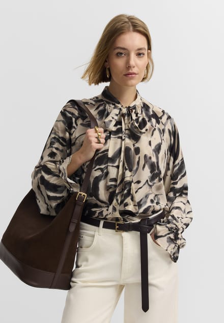 Bugatti Damen Blouse van viscose met grafische print en strik