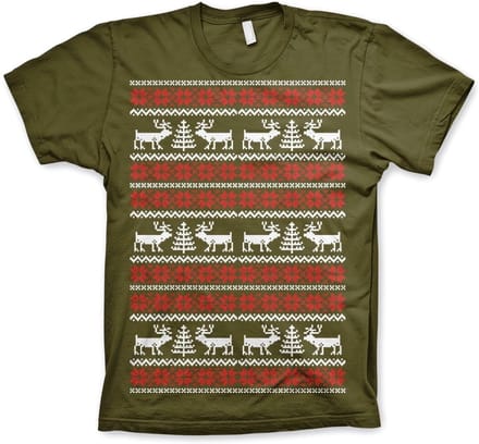 Heren Tshirt -M- Christmas Knit Pattern Groen