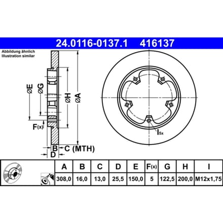 Remschijf ATE 24.0116-0137.1 achter, compleet, 1 stuk