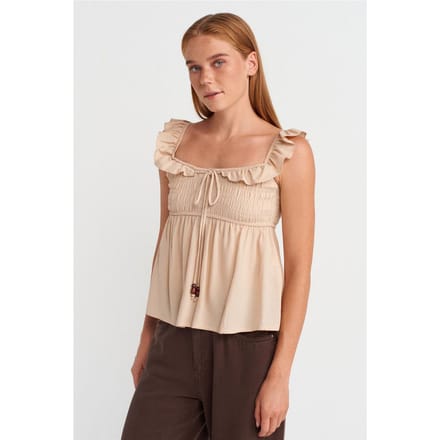 Mouwloze Blouse met Vierkante Hals en Strik Voorzijde