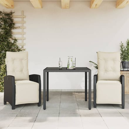 vidaXL - 3-delige - Tuinset - met - kussens - poly - rattan - zwart