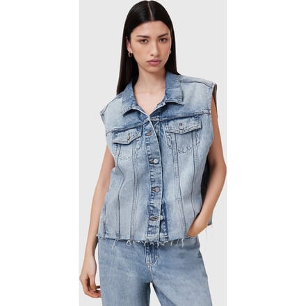 AllSaints Laura Emb Sl Jacket Light Indigo Größe: M/L | Gilets Outlet | Damen | Blau