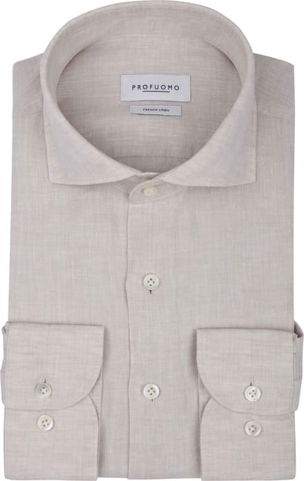 Profuomo Overhemd Linnen Sand - Maat 39 - Heren - Overhemden Casual