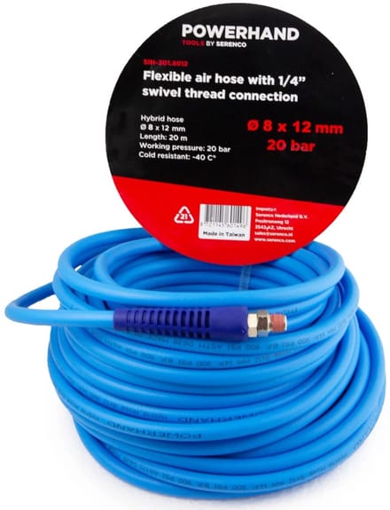 POWERHAND Flexibele Luchtslang 8 x 12mm + 1/4 Schroefdraadaansluiting - 20 meter