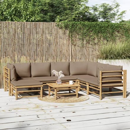 vidaXL - 8-delige - Loungeset - met - kussens - bamboe - taupe