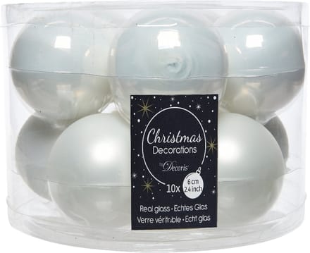 10 kerstballen winterwit emaille 60 mm