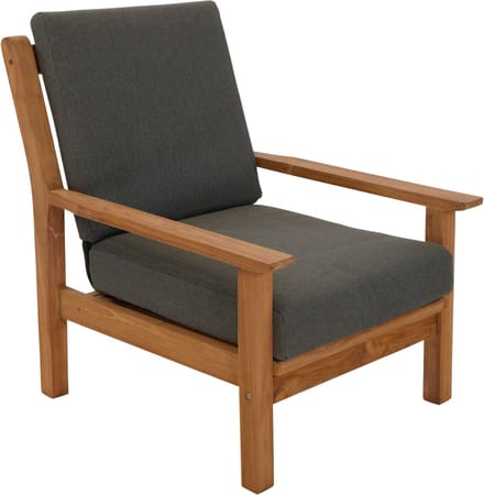 Les - Teak loungestoel naturel met grijs zitkussen