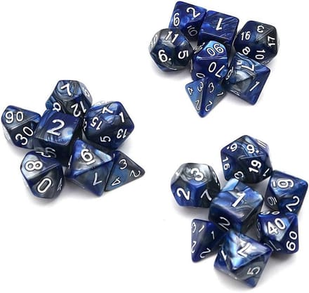 21 Stuks Polyedrale Dobbelstenen Set Blauw Zilver Dubbele Kleur voor RPG DND en Bordspellen