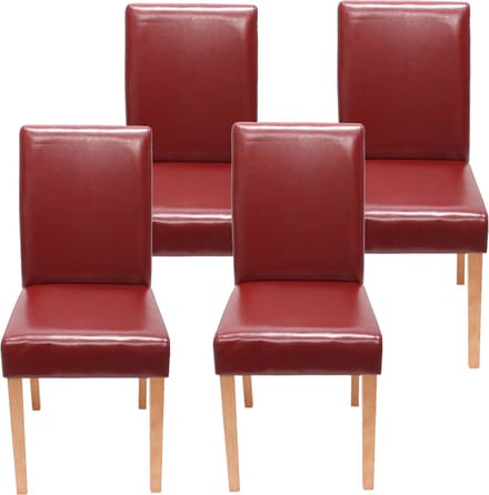 Set van 4 eetkamerstoelen Keukenstoel Littau MVG-gecertificeerd ~ kunstleer, rode lichtgekleurde poten
