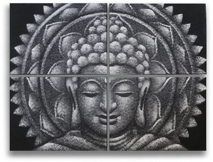 Grijze Boeddha Mandala Brokaat Detail 30x40cm x 4