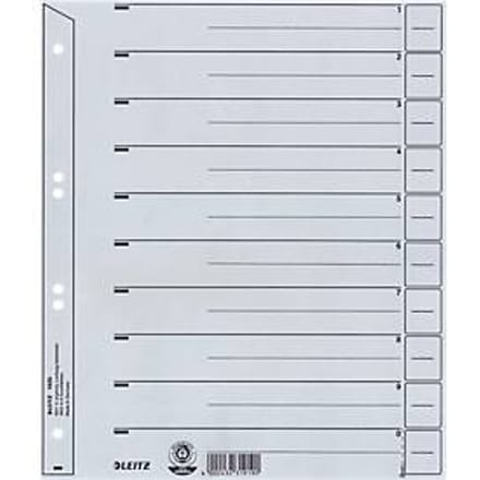 Scheidingsbladen Leitz A4 karton 200gr 6-gaats grijs 100 stuks