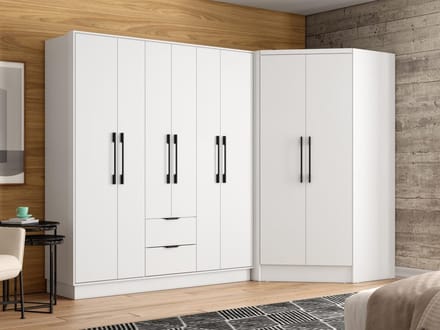 Vente-unique Hoekkast met 8 deuren en 2 lades - L263 cm - Wit - FEOVA