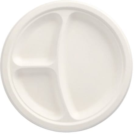 50 Borden van suikerriet pure 3-vaks Ø 23 cm · 2 cm wit
