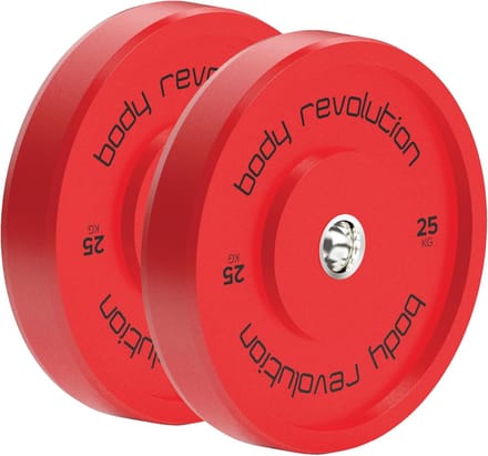 2x25 kg olympische bumper plates - rood - 25 kg - iwf-standaard