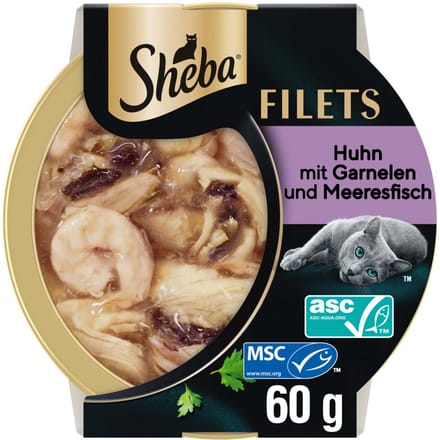 Sheba Fijne Filets 16 x 60 g Kattenvoer - Kip met garnalen