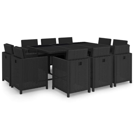 vidaXL - 11-delige - Tuinset - met - kussens - poly - rattan - zwart