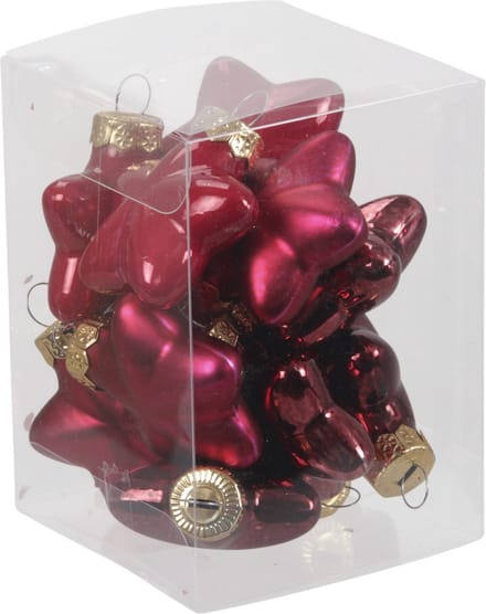 12x Othmar Decorations glazen sterren kersthangers - rood donkerrood - 4 cm - mat - glans