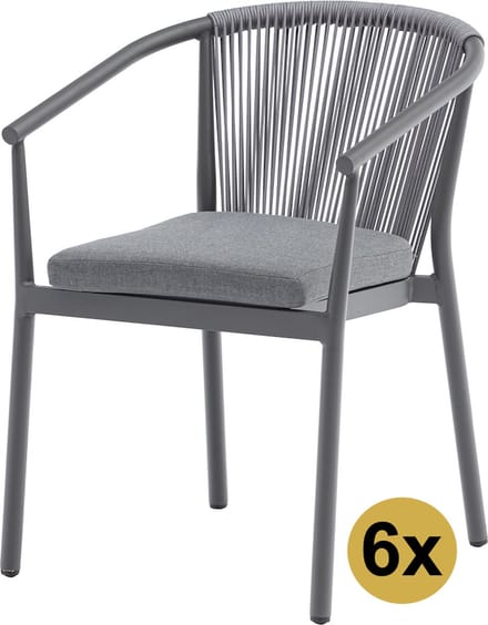 Set van 6 Apollo dining tuinstoel rope stapelbaar
