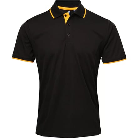 Premier Heren Coolchecker Contrast Pique Poloshirt (Zwart/Zonnebloem)