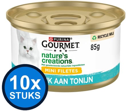 10x Gourmet - Nature's Creations Mini Filets Tonijn - Kattenvoer Natvoer - 85 g