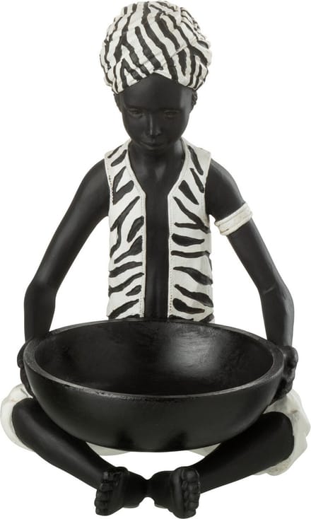 J-Line figuur Jongen Zittend Etnisch - polyresin - zwart/wit
