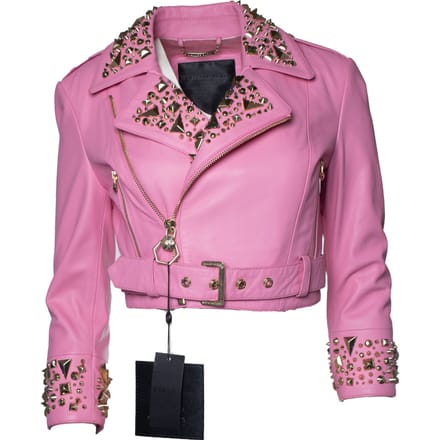 Philipp Plein, Roze Disney cropped leren biker