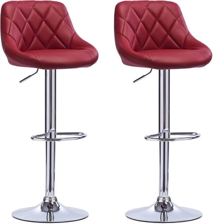 Designer Barkruk - Donkerrood Velvet - Verstelbaar - Rugleuning - Set van 2