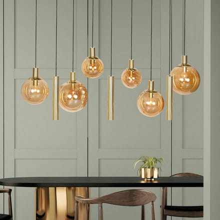 Steinhauer Hanglamp Bollique, messing, 9-lamps lang, glas, metaal