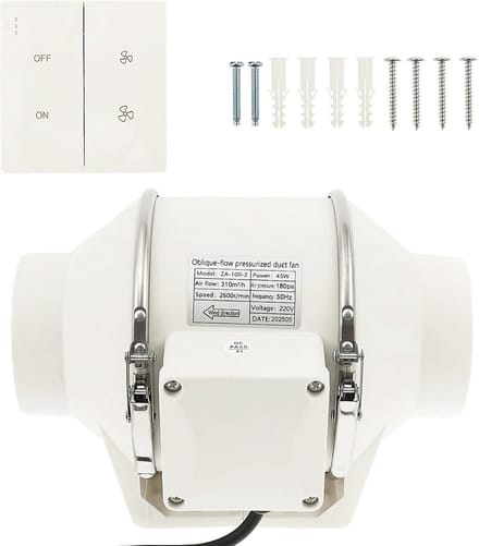 Krachtige Tijdgestuurde Buisventilator (100mm) met Vocht- en Temperatuursensor | 310 m³/uur