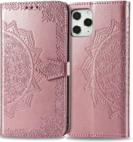 Bookcase geschikt voor Apple iPhone 12 Pro Max - Roze - Bloemen - Portemonnee Hoesje