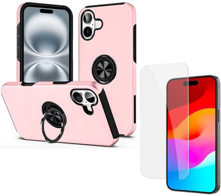 Backcover Shockproof Inclusief Screenprotector Gehard Glas - Hoesje Geschikt voor: iPhone 16 Plus - Roze