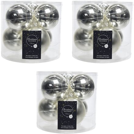 Decoris Kerstballen - 18x st - zilver - 8 cm - glas - glans en mat - glazen kerstboomversiering