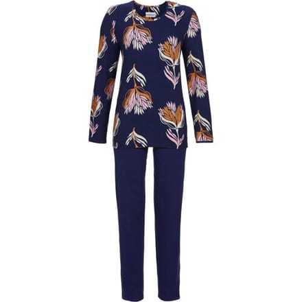 Marineblauwe pyjama bloemen Ringella - Blauw - Maat - 50